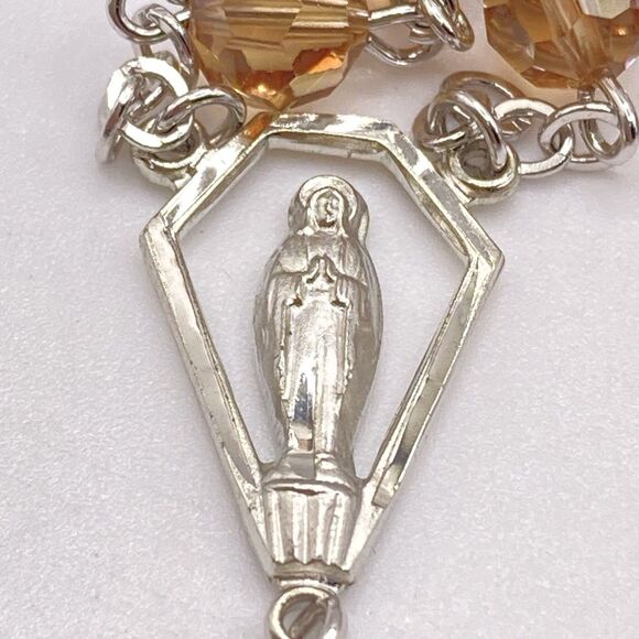 Vintage Signed “BLI” Bliss Sterling Silver And Peach AB Glass Beads Rosary - Picture 5 of 10